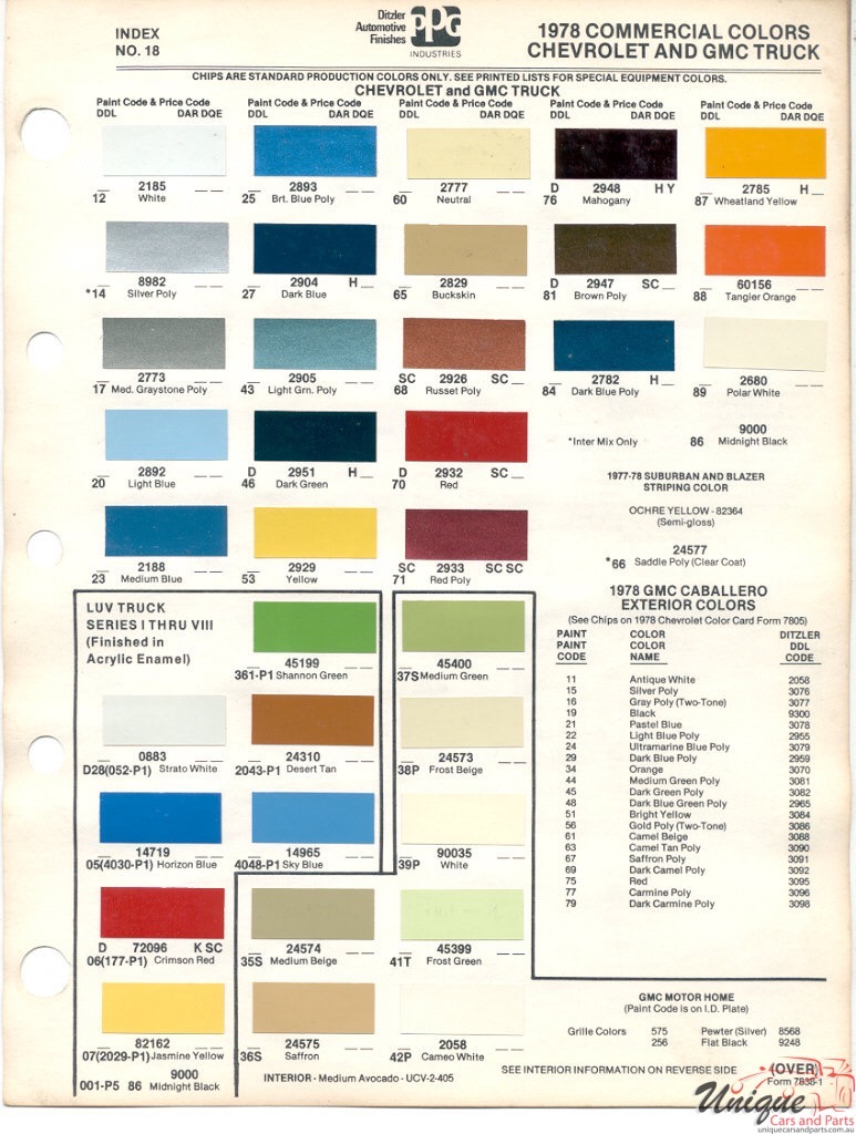 1978 GMC Truck Paint Charts PPG 1